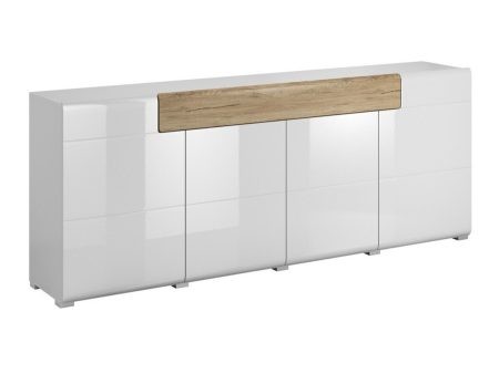 Komód Austin F102 (Fehér + Fényes fehér + San remo tölgy) Szeged Bútor boltok bútor webáruházak