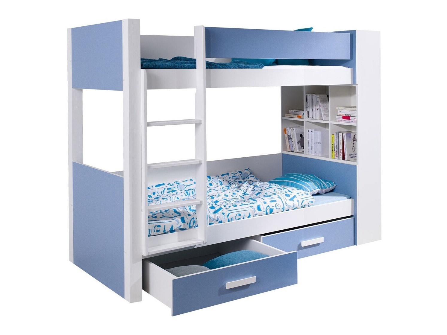 Emeletes ágy Henderson 142 (Fehér + Kék) Szeged Bútor boltok bútor webáruházak