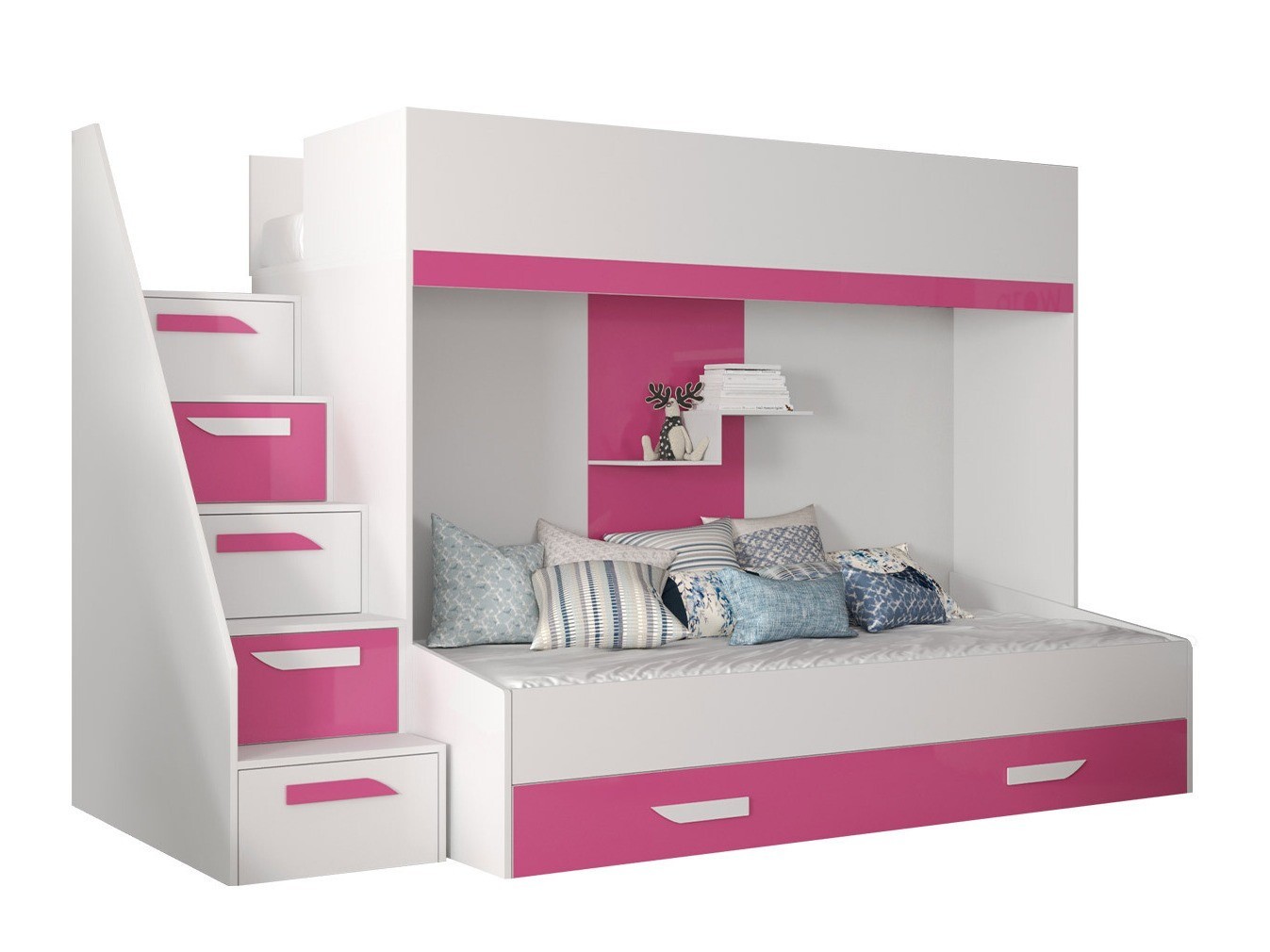 Emeletes ágy Hartford 356 (Fehér + Fényes rózsaszínű + Fényes fehér) Szeged Bútor boltok bútor webáruházak