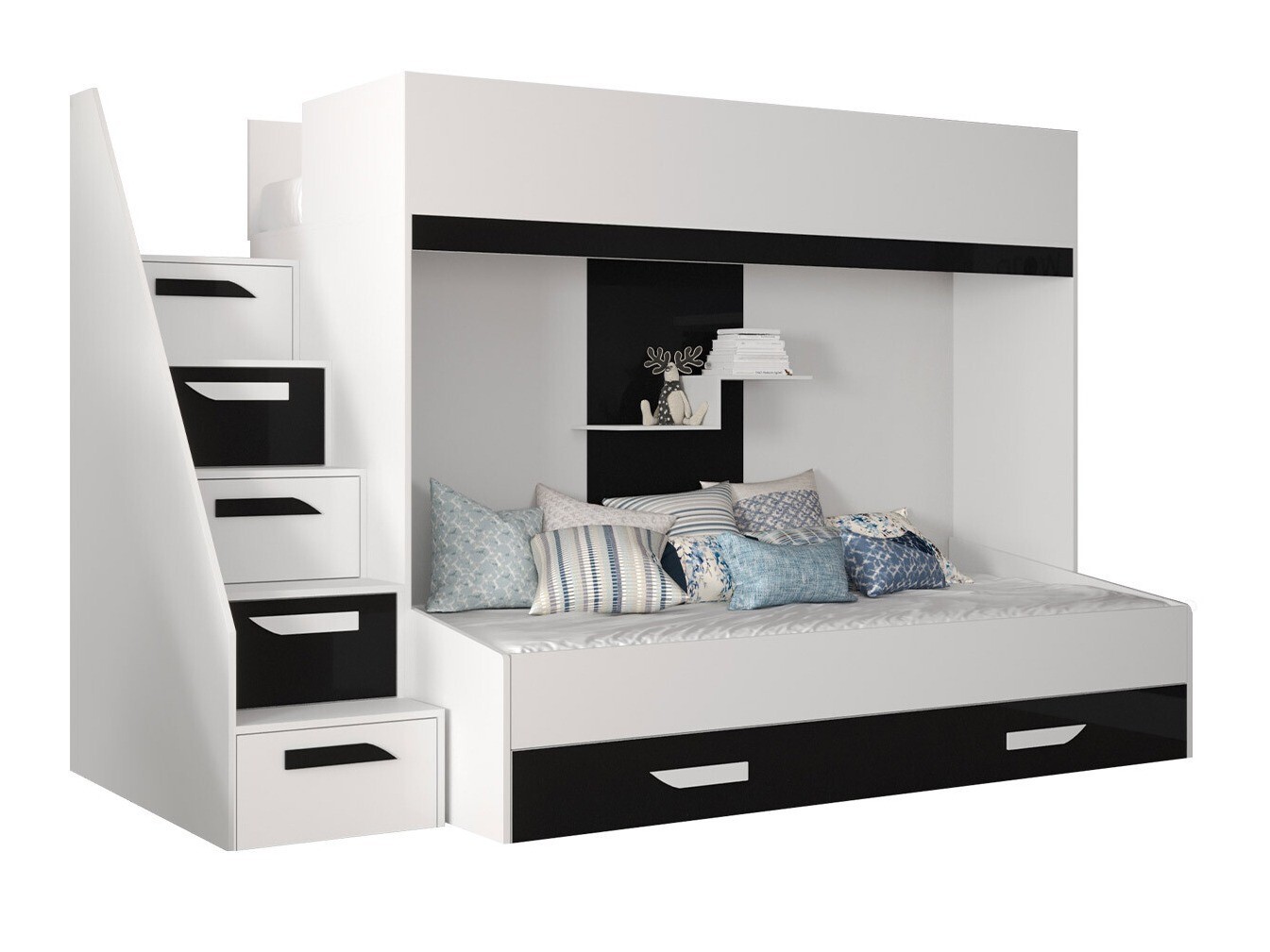 Emeletes ágy Hartford 356 (Fehér + Fényes fekete + Fényes fehér) Szeged Bútor boltok bútor webáruházak