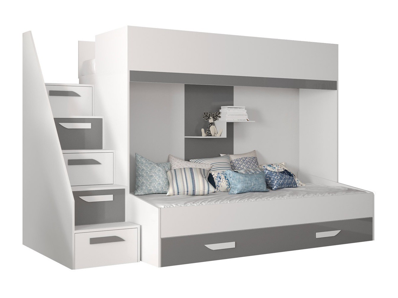 Emeletes ágy Hartford 356 (Fehér + Gloss szürke + Fényes fehér) Szeged Bútor boltok bútor webáruházak
