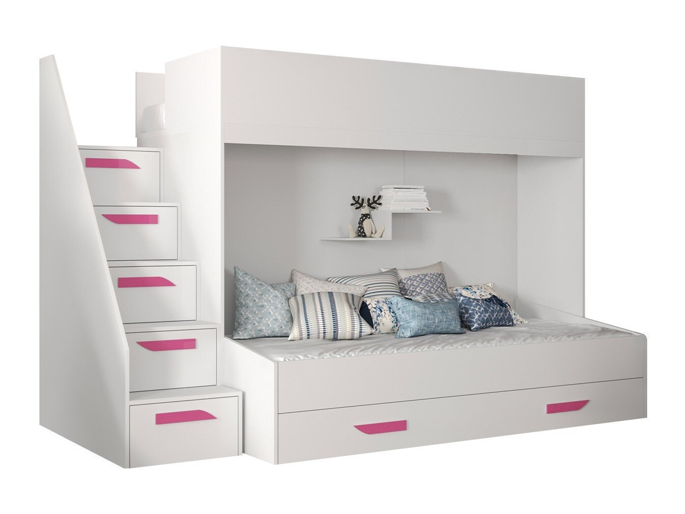 Emeletes ágy Hartford 356 (Fehér + Fényes fehér + Rózsaszín) Szeged Bútor boltok bútor webáruházak
