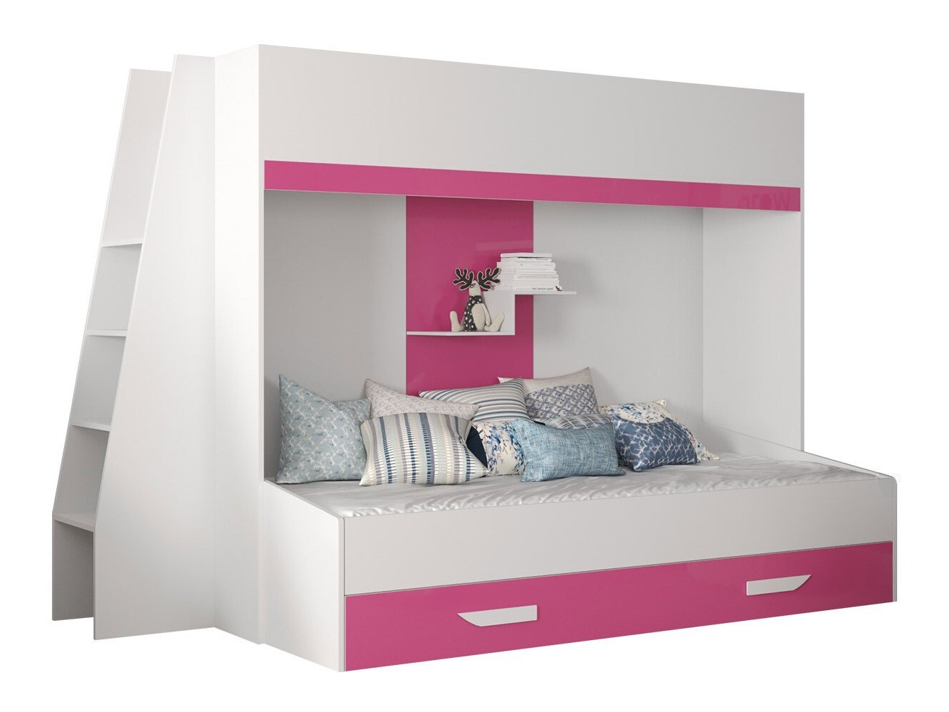 Emeletes ágy Hartford 357 (Fehér + Fényes rózsaszínű + Fényes fehér) Szeged Bútor boltok bútor webáruházak