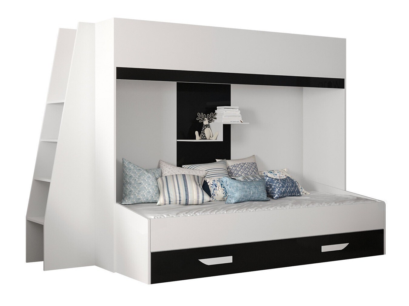Emeletes ágy Hartford 357 (Fehér + Fényes fekete + Fényes fehér) Szeged Bútor boltok bútor webáruházak