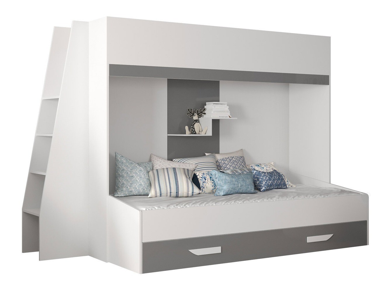 Emeletes ágy Hartford 357 (Fehér + Gloss szürke + Fényes fehér) Szeged Bútor boltok bútor webáruházak