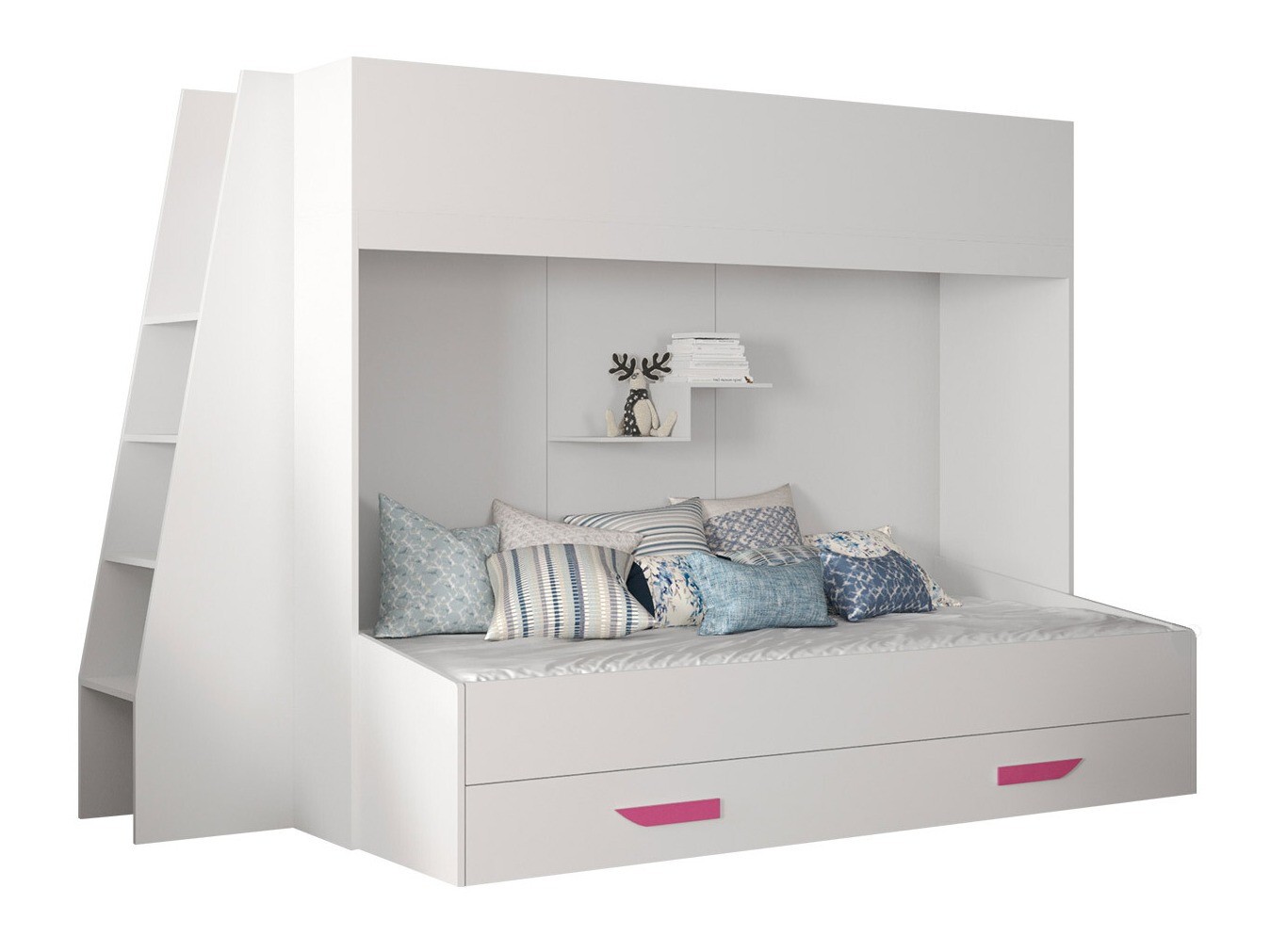 Emeletes ágy Hartford 357 (Fehér + Fényes fehér + Rózsaszín) Szeged Bútor boltok bútor webáruházak