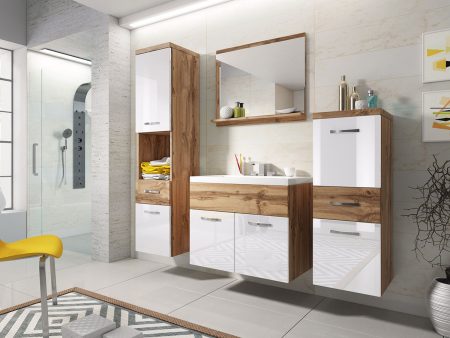 Fürdőszoba garnitúra Sarasota 109 (Wotan tölgy + Fényes fehér) Szeged Bútor boltok bútor webáruházak